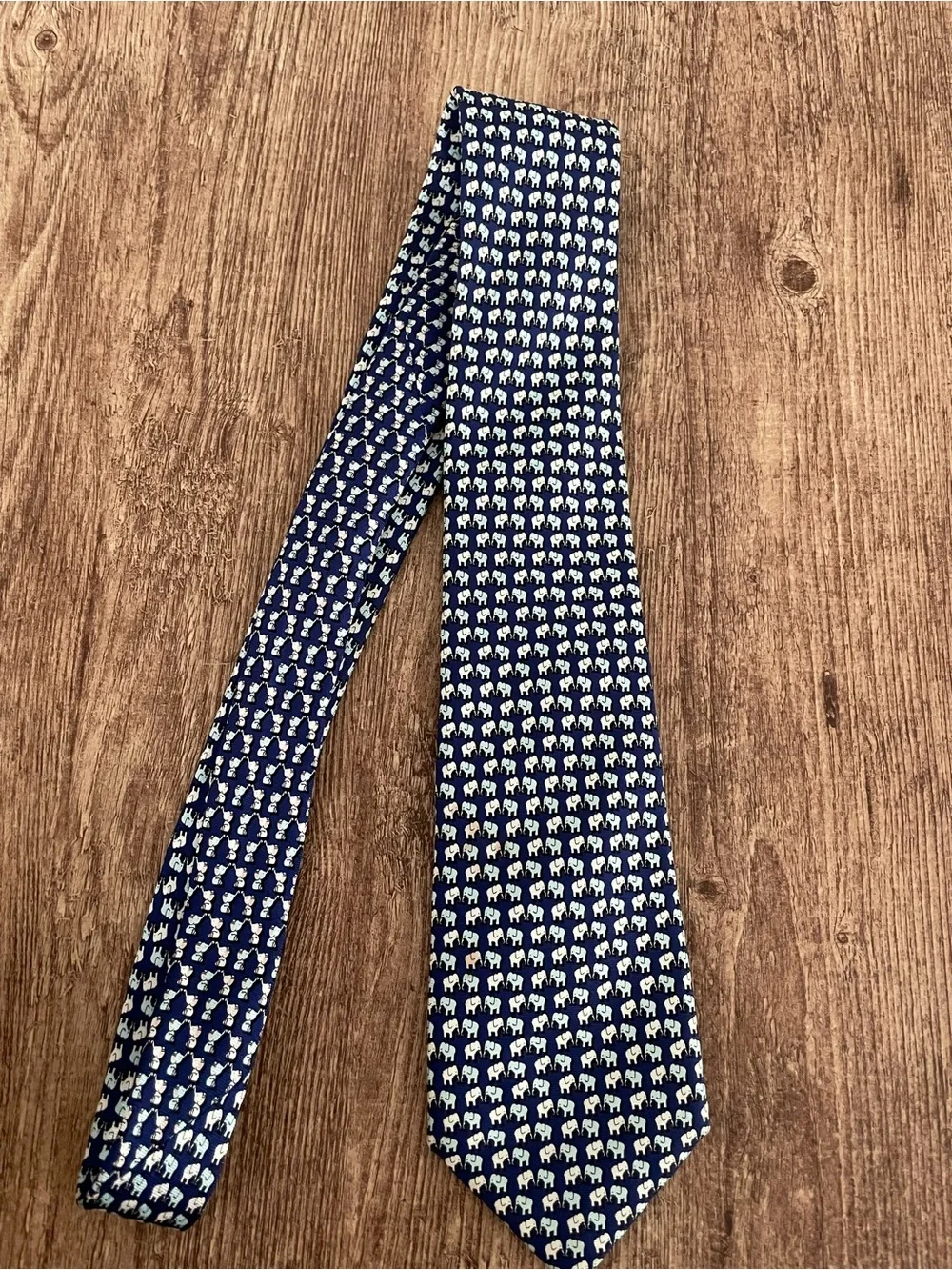 Reef Knot Elephant Print Blue Silk Tie